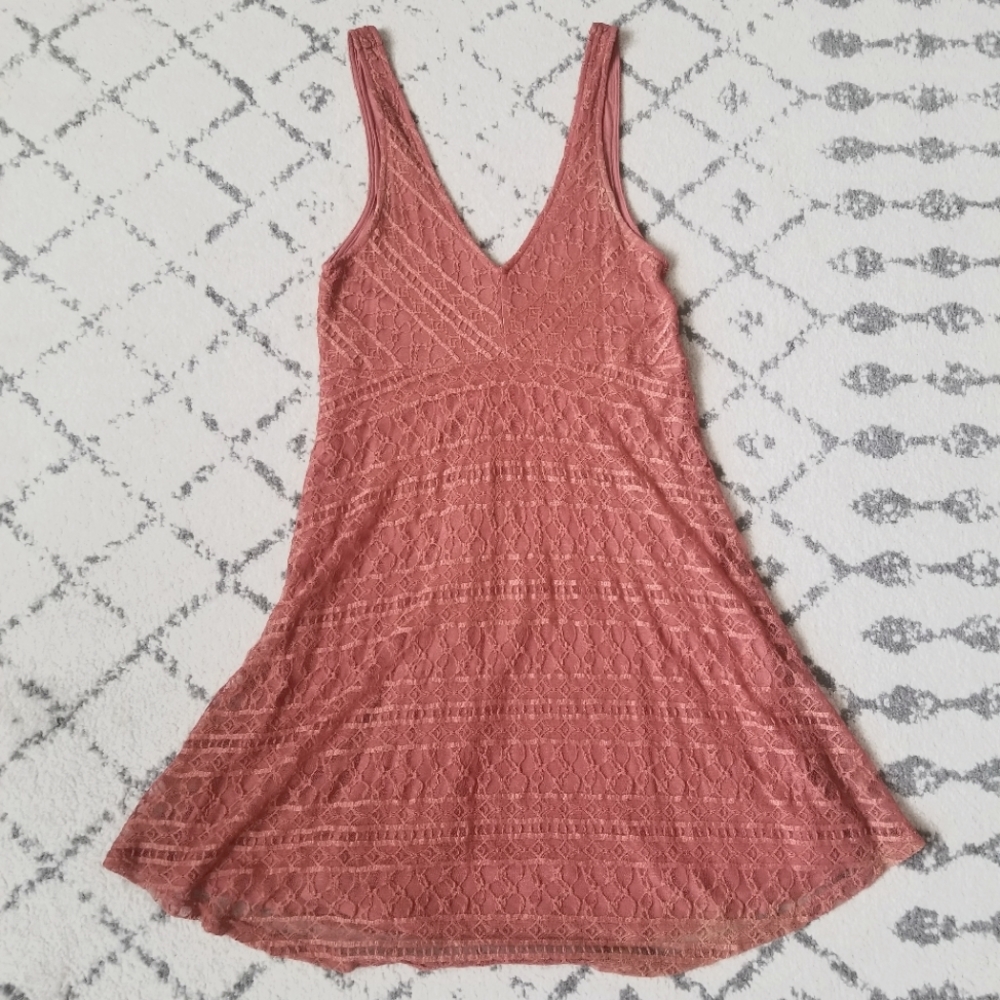 F21 Lace V-Neck Rust Mini Dress Sz S/M